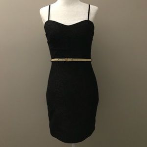 As You Wish fitted black dress with gold shimmer